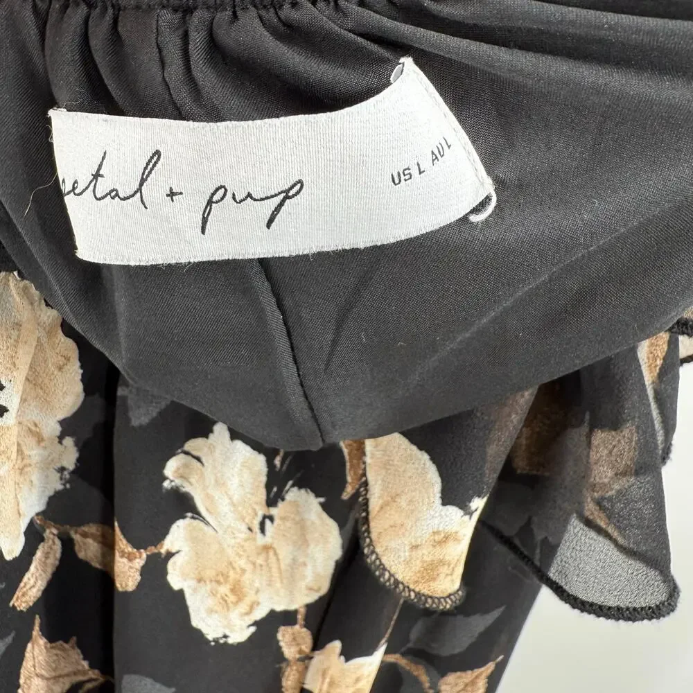 Petal & Pup Lucah Dress Size Large Frill Floral Maxi Wedding Formal Cocktail Blk - Picture 8 of 16